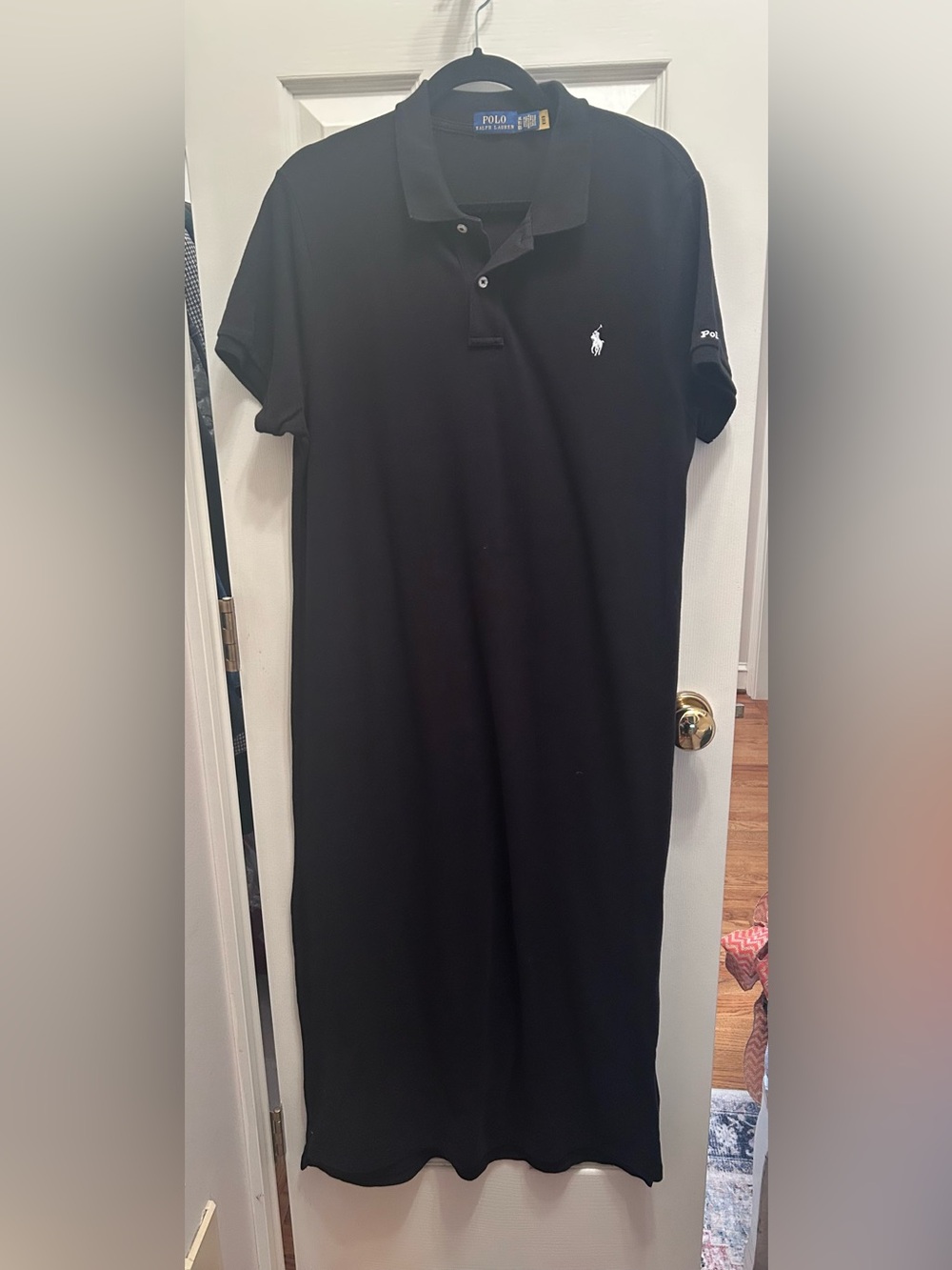 Polo Ralph Lauren Black Knit Polo Shirt Long Maxi Dress. Size XL.